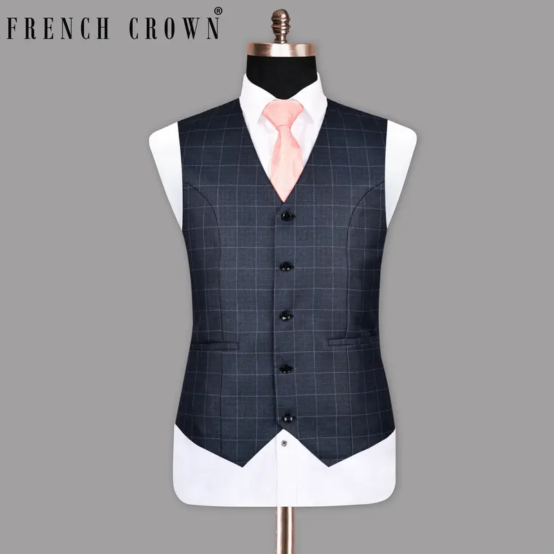 Biscay Blue Windowpane Checked Waistcoat 1