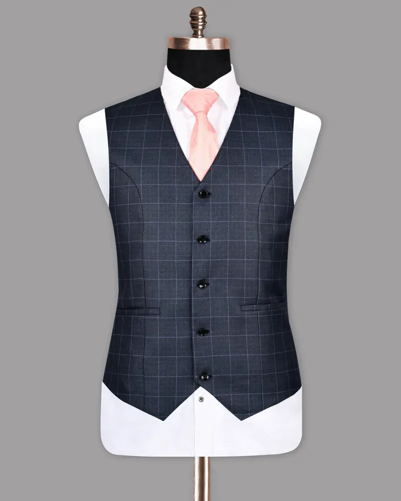 Biscay Blue Windowpane Checked Waistcoat 2