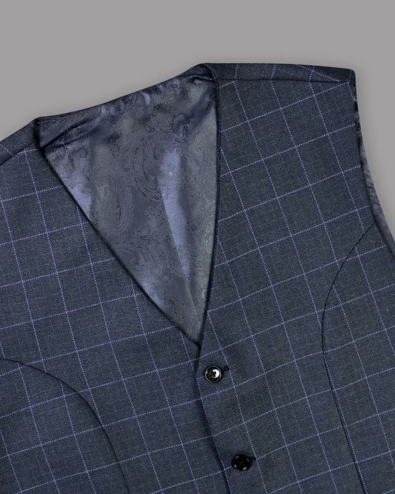 Biscay Blue Windowpane Checked Waistcoat 4