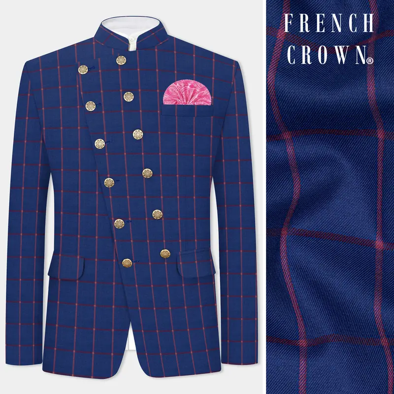 Biscay Blue With Raspberry Pink Windowpane Wool Rich Blazer 1