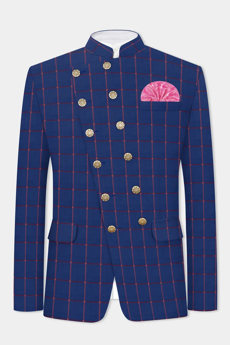 Biscay Blue With Raspberry Pink Windowpane Wool Rich Blazer 2
