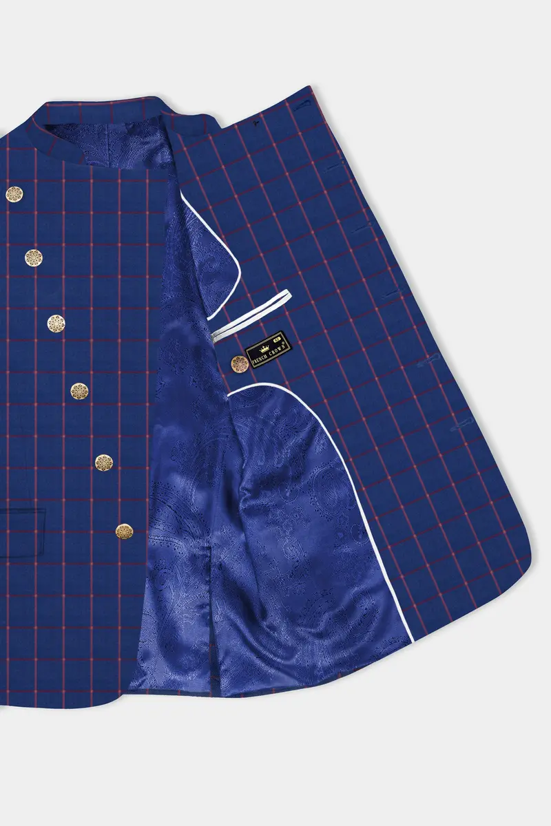 Biscay Blue With Raspberry Pink Windowpane Wool Rich Blazer 4