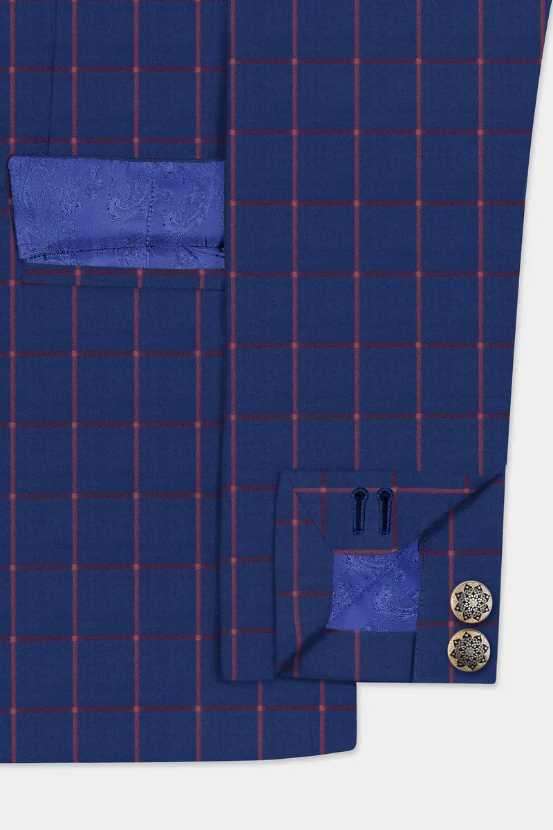 Biscay Blue With Raspberry Pink Windowpane Wool Rich Blazer 5