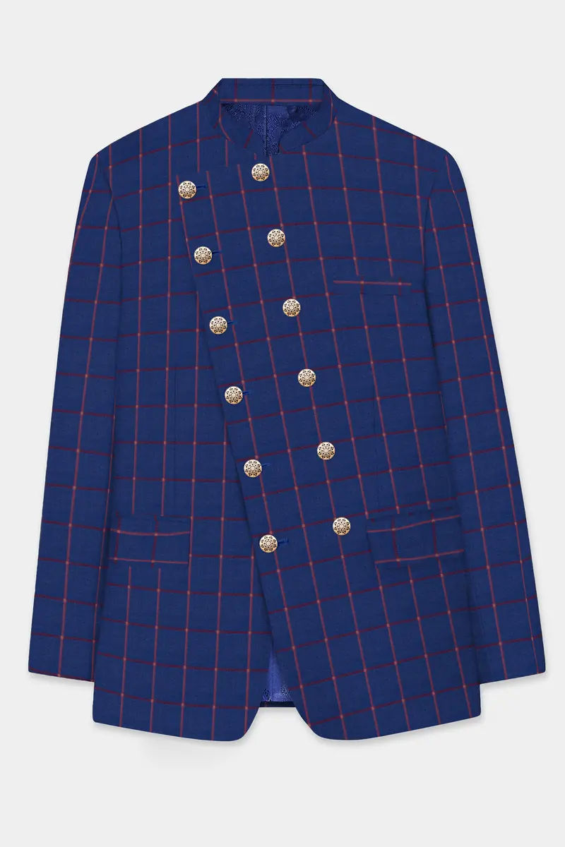 Biscay Blue With Raspberry Pink Windowpane Wool Rich Blazer 6