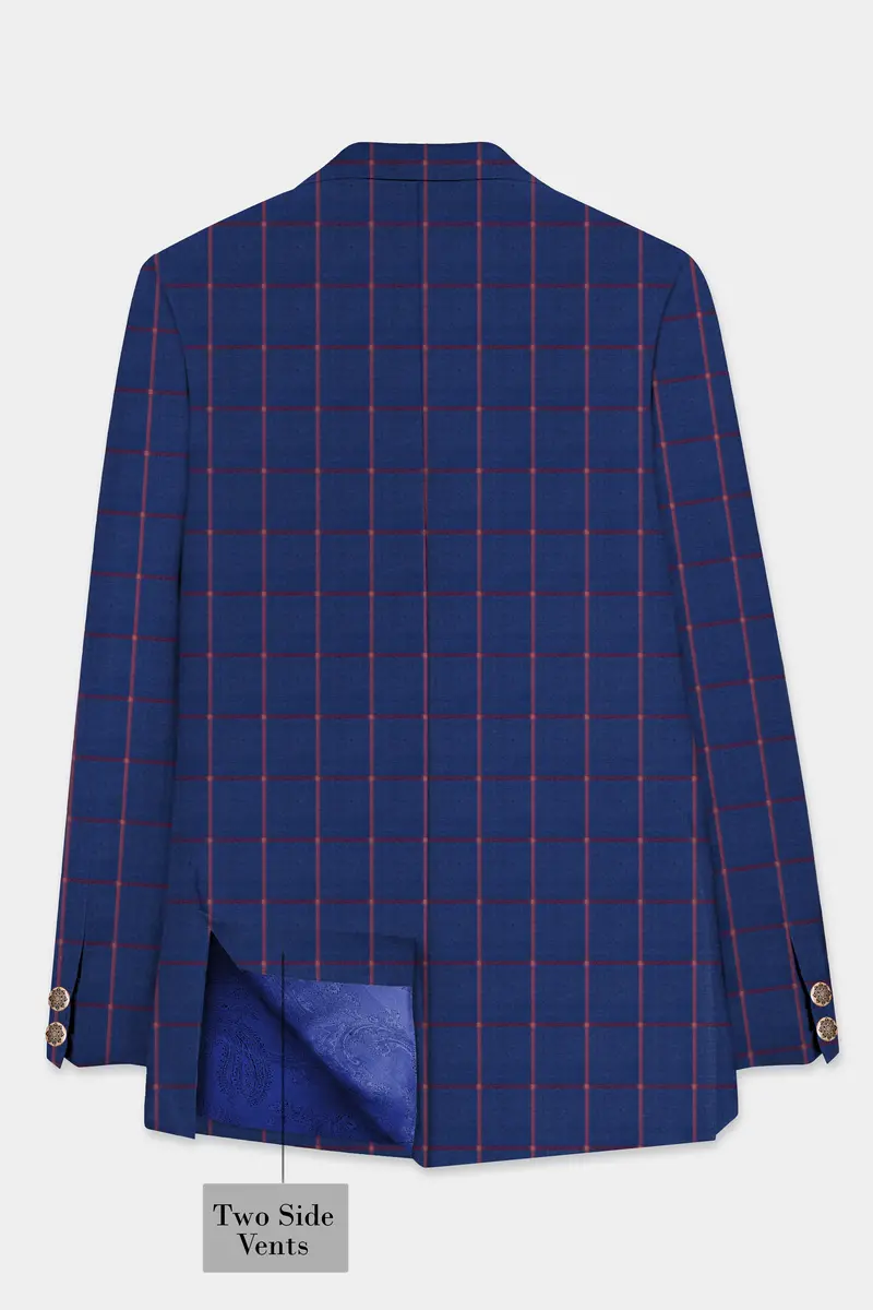 Biscay Blue With Raspberry Pink Windowpane Wool Rich Blazer 7