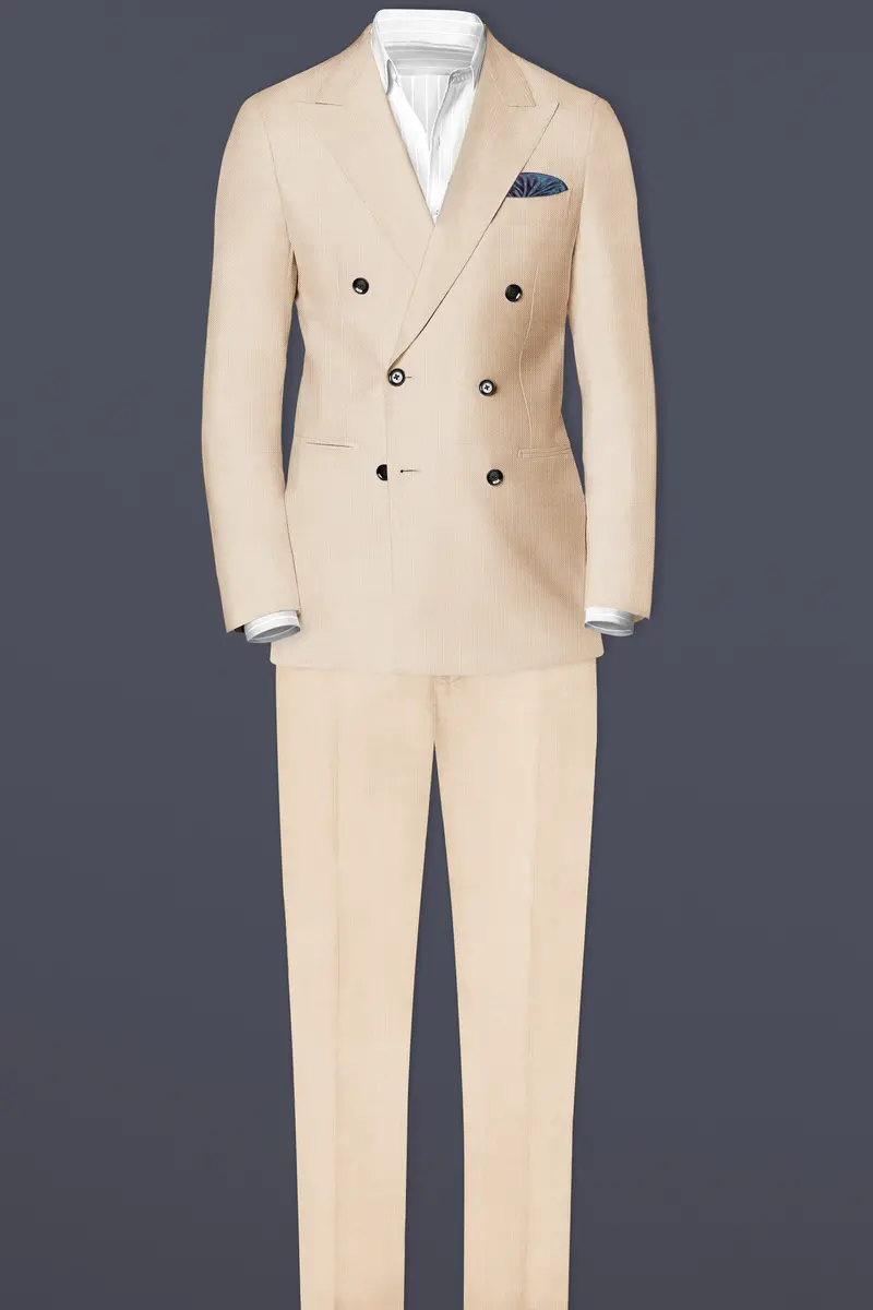 Biscotti-Parchment Cream Solid Wool Rich Double Breasted Slight Stretch Blazer 4