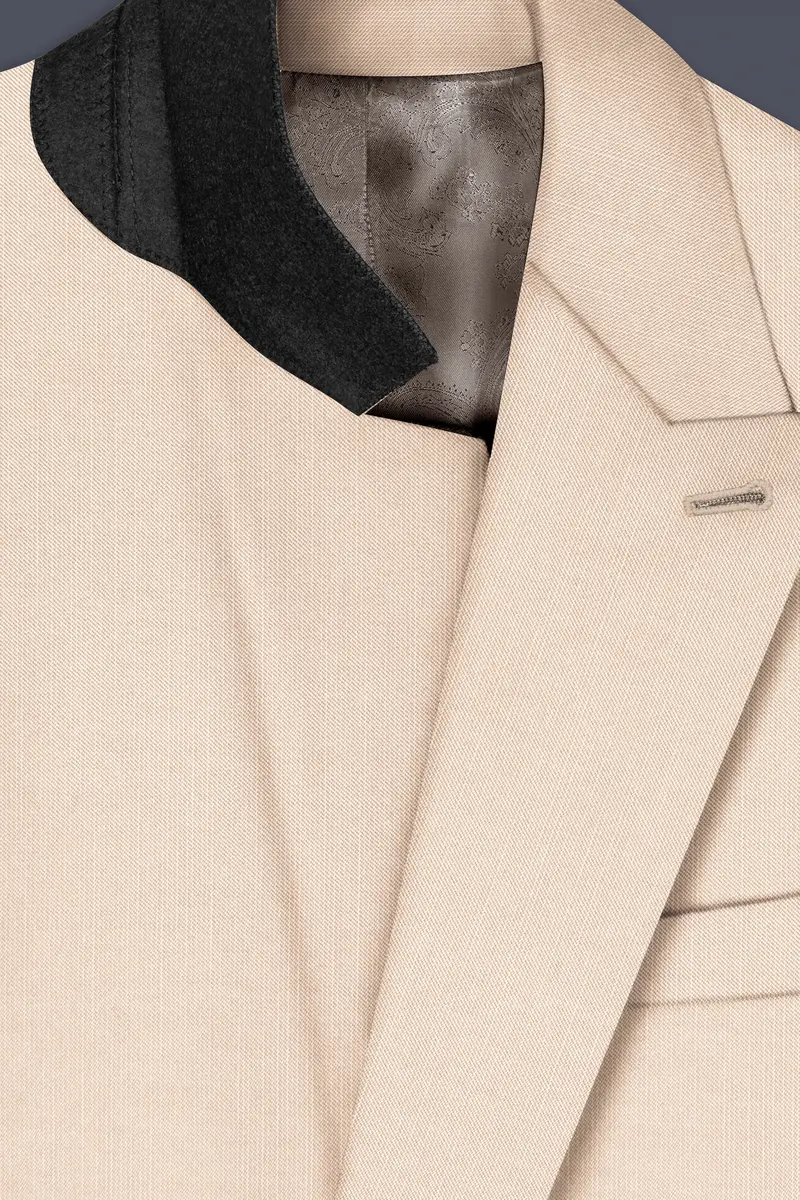 Biscotti-Parchment Cream Solid Wool Rich Double Breasted Slight Stretch Blazer 5