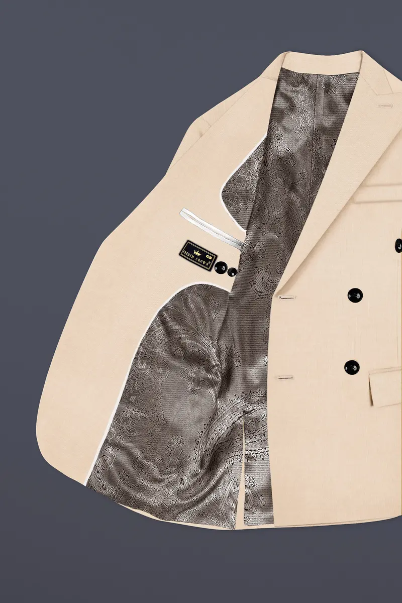 Biscotti-Parchment Cream Solid Wool Rich Double Breasted Slight Stretch Blazer 6