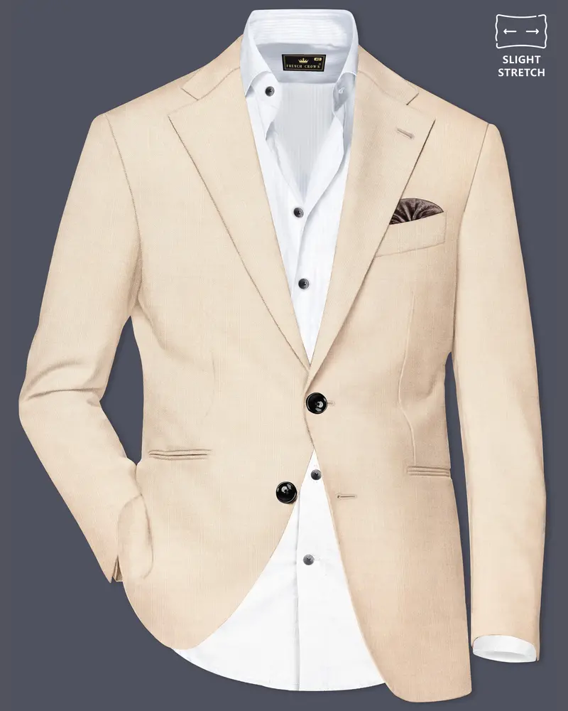 Biscotti-Parchment Cream Solid Wool Rich Single Breasted Slight Stretch Blazer 1