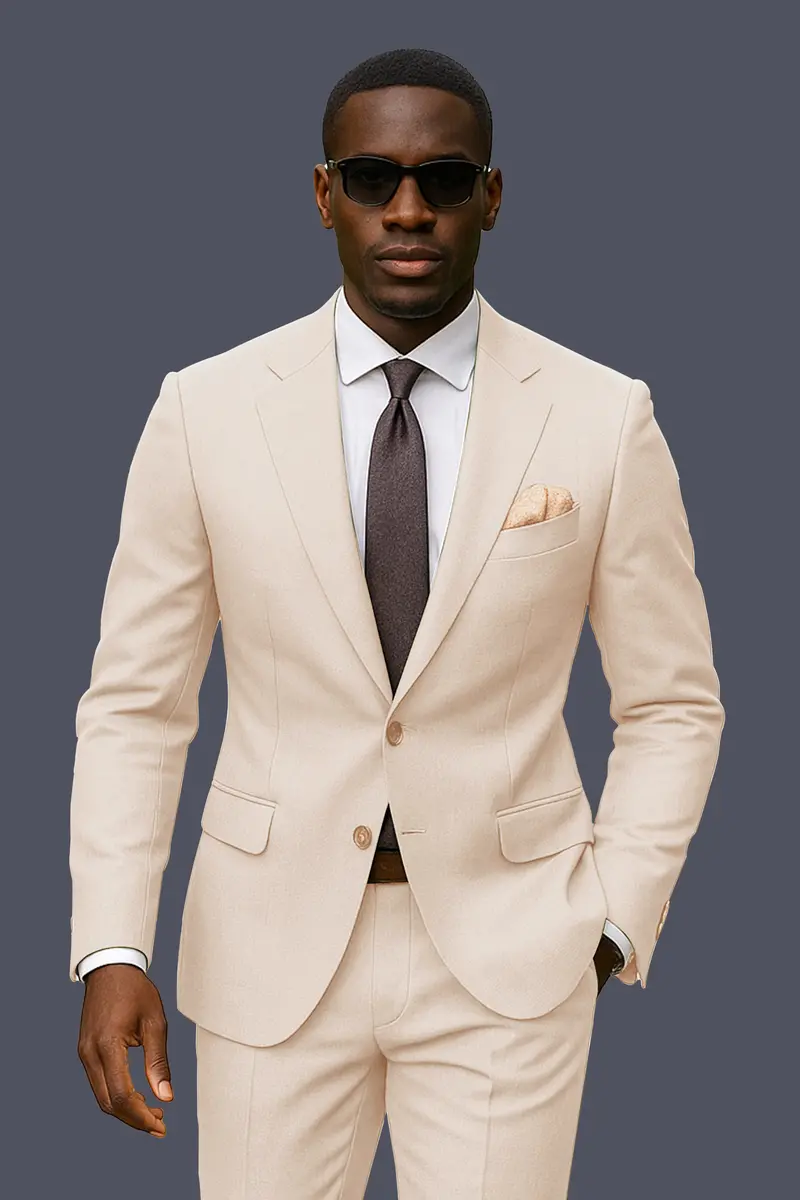 Biscotti-Parchment Cream Solid Wool Rich Single Breasted Slight Stretch Blazer 10