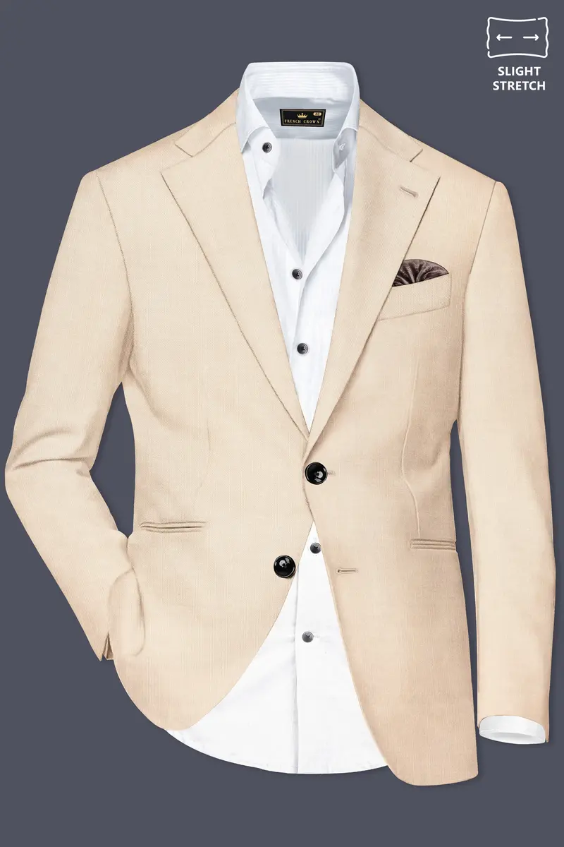 Biscotti-Parchment Cream Solid Wool Rich Single Breasted Slight Stretch Blazer 2