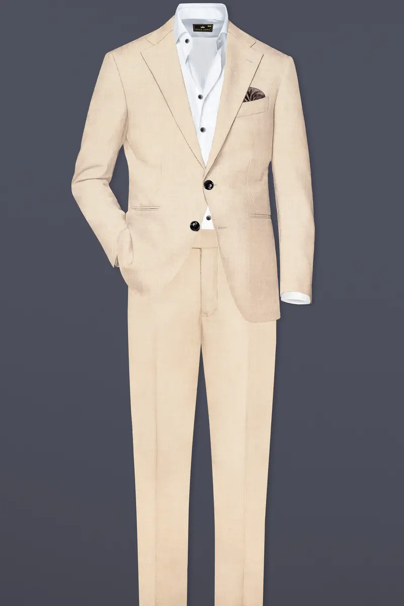 Biscotti-Parchment Cream Solid Wool Rich Single Breasted Slight Stretch Blazer 4