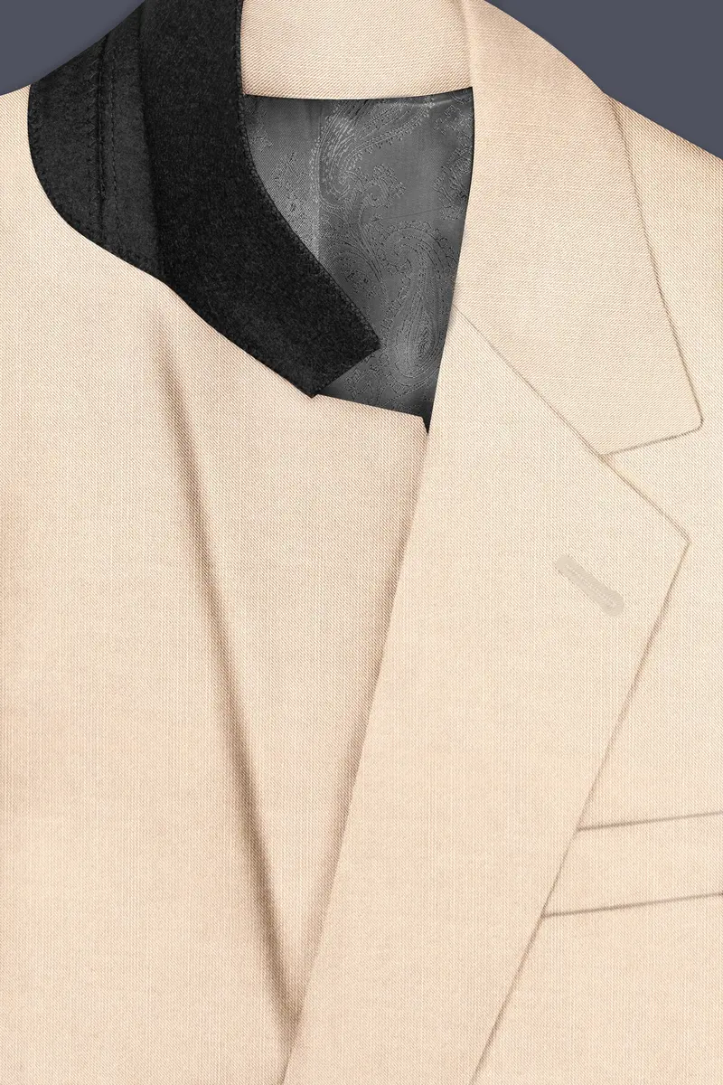 Biscotti-Parchment Cream Solid Wool Rich Single Breasted Slight Stretch Blazer 5
