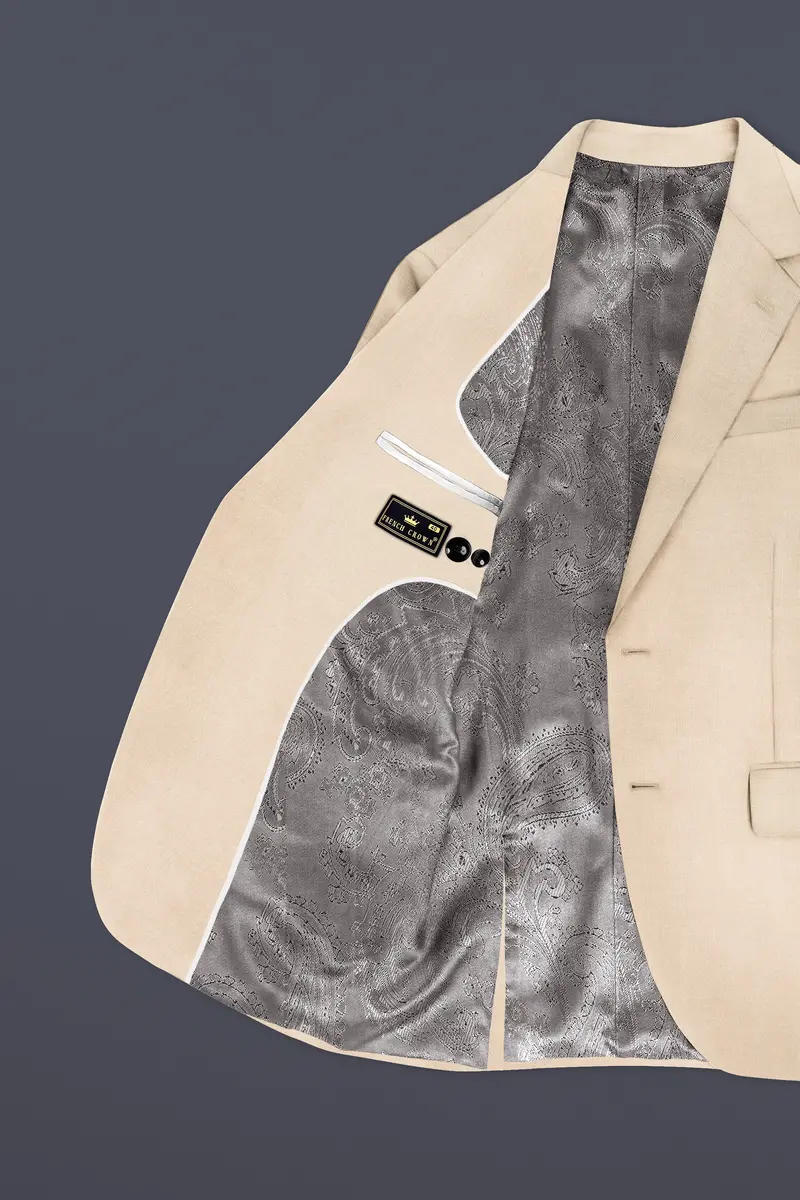Biscotti-Parchment Cream Solid Wool Rich Single Breasted Slight Stretch Blazer 6