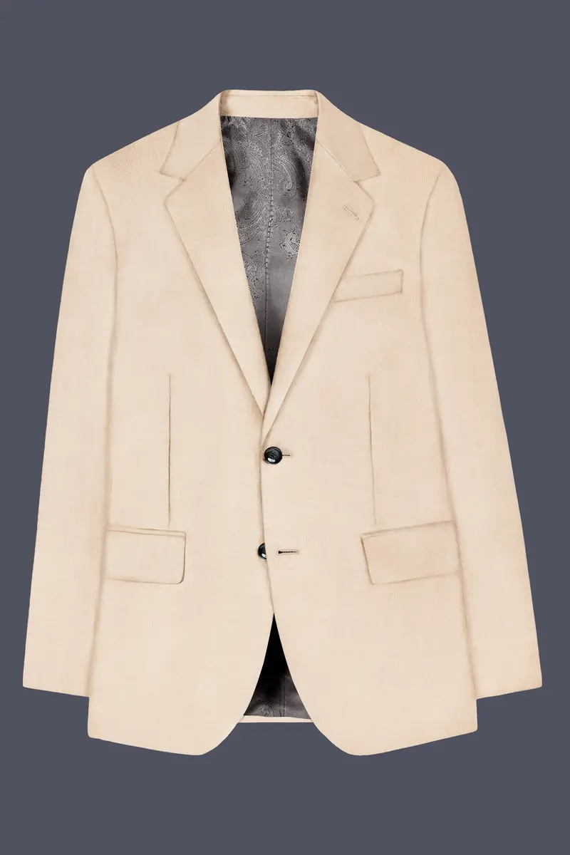 Biscotti-Parchment Cream Solid Wool Rich Single Breasted Slight Stretch Blazer 8