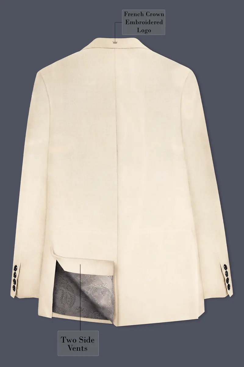 Biscotti-Parchment Cream Solid Wool Rich Single Breasted Slight Stretch Blazer 9