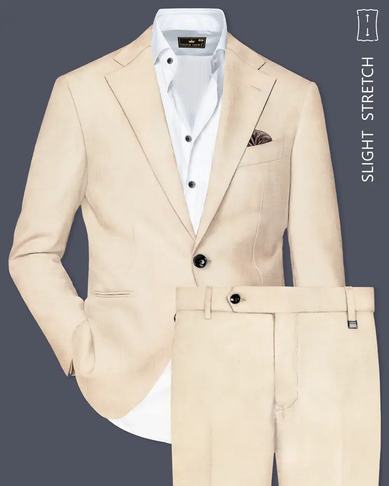 Biscotti-Parchment Cream Solid Wool Rich Single Breasted Slight Stretch Suit 1