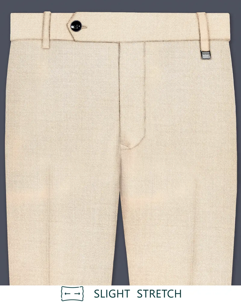 Biscotti-Parchment Cream Solid Wool Rich Slight Stretch Waistband Pant 1