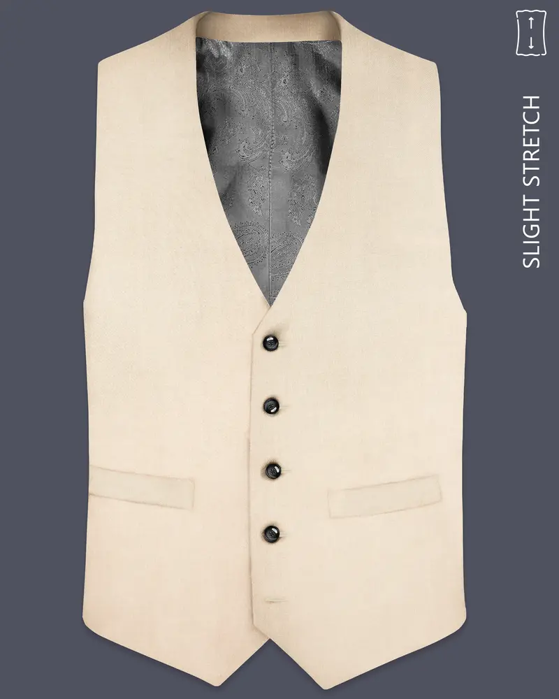 Biscotti-Parchment Cream Solid Wool Rich Slight Stretch Waistcoat 1