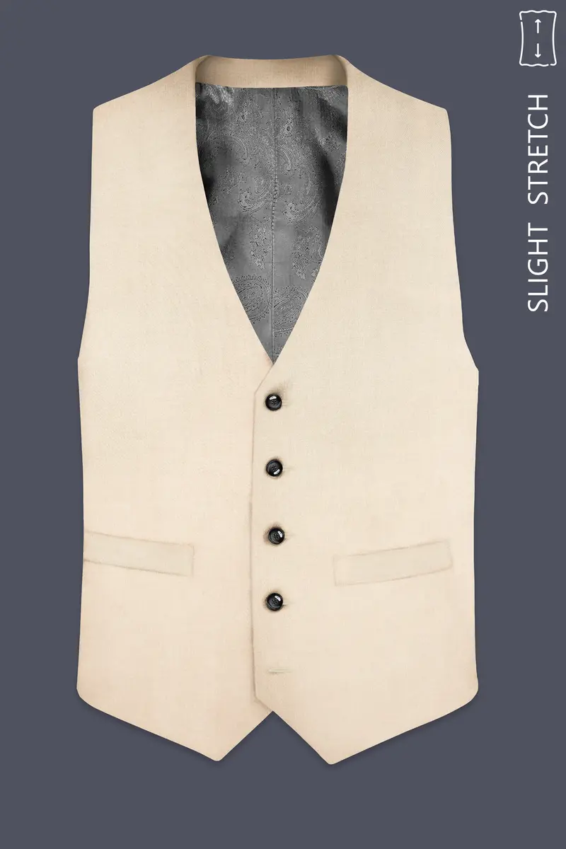 Biscotti-Parchment Cream Solid Wool Rich Slight Stretch Waistcoat 2