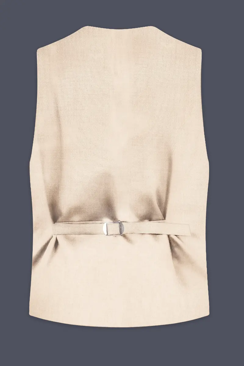 Biscotti-Parchment Cream Solid Wool Rich Slight Stretch Waistcoat 4