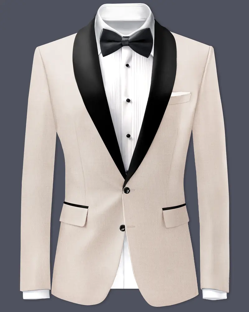 Biscotti-Parchment Cream Wool Rich Tuxedo Slight Stretch Blazer 1