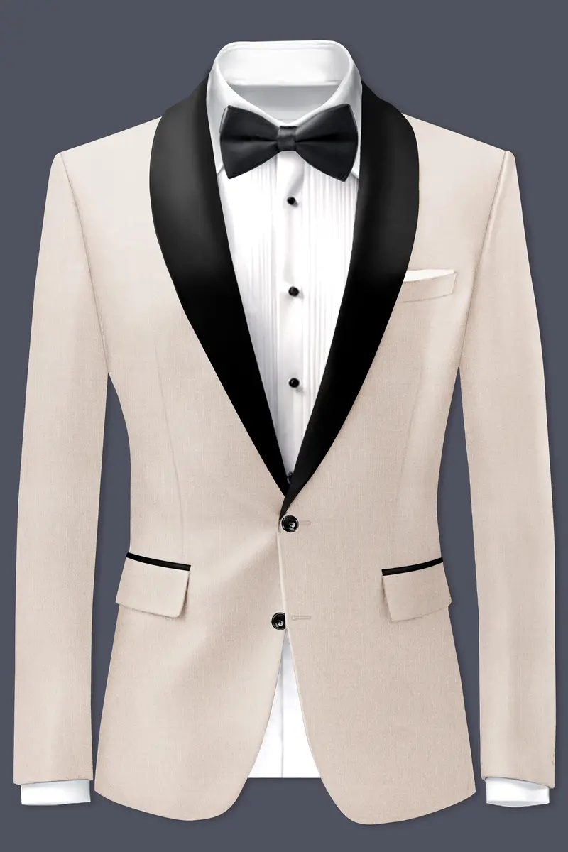 Biscotti-Parchment Cream Wool Rich Tuxedo Slight Stretch Blazer 2