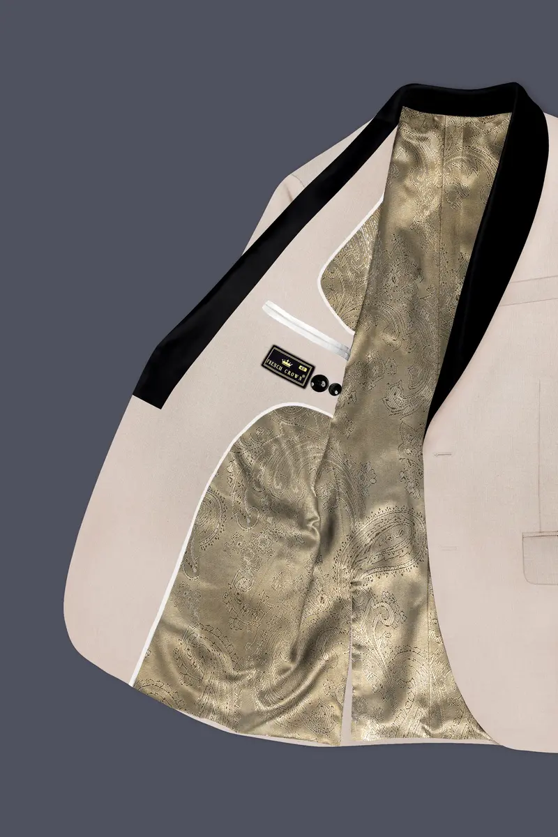 Biscotti-Parchment Cream Wool Rich Tuxedo Slight Stretch Blazer 5