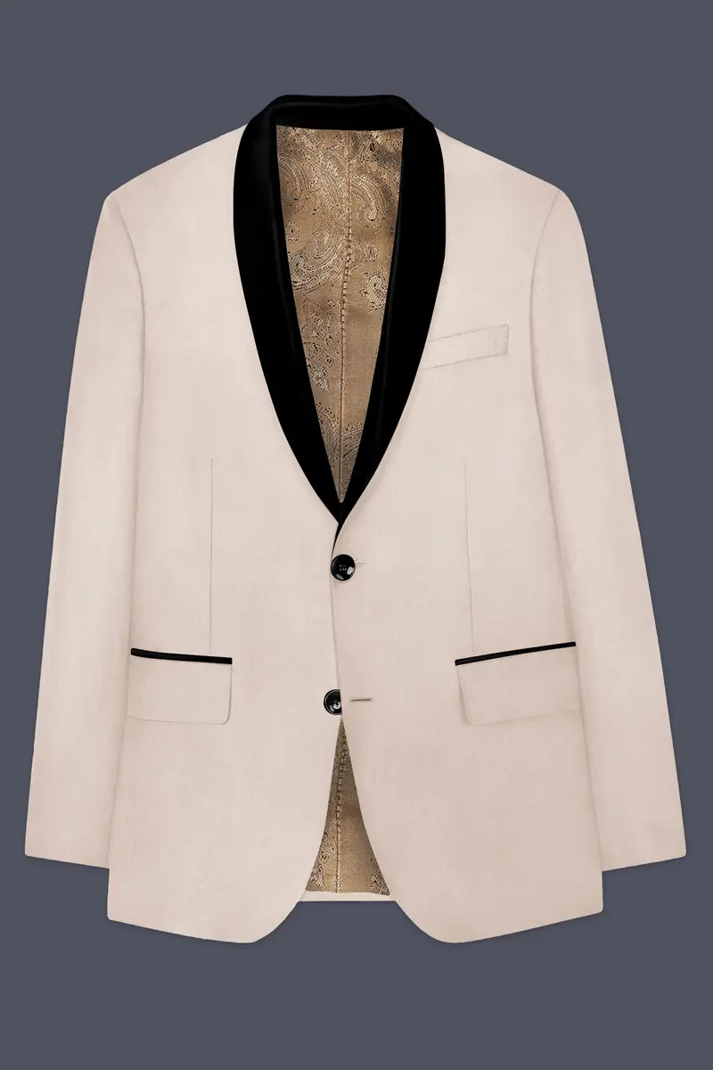 Biscotti-Parchment Cream Wool Rich Tuxedo Slight Stretch Blazer 7