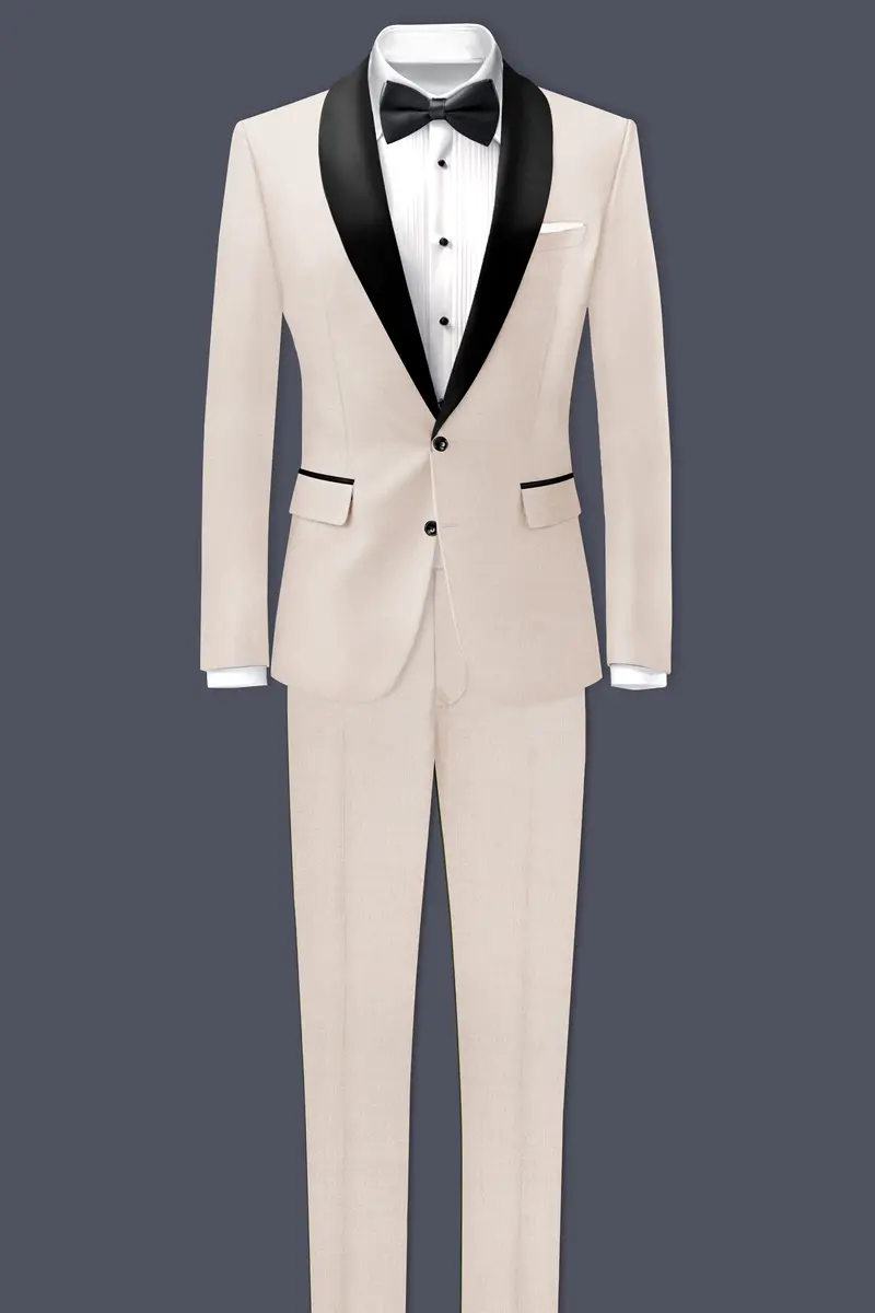 Biscotti-Parchment Cream Wool Rich Tuxedo Slight Stretch Blazer 9