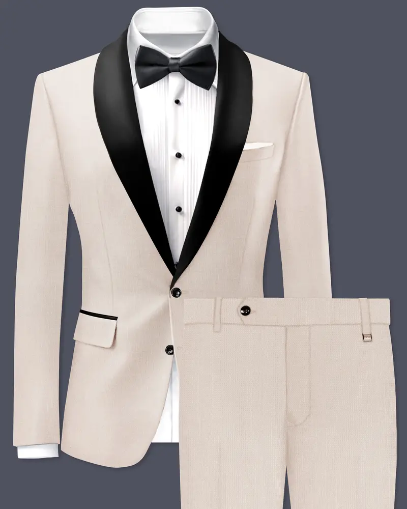 Biscotti-Parchment Cream Wool Rich Tuxedo Slight Stretch Suit 1