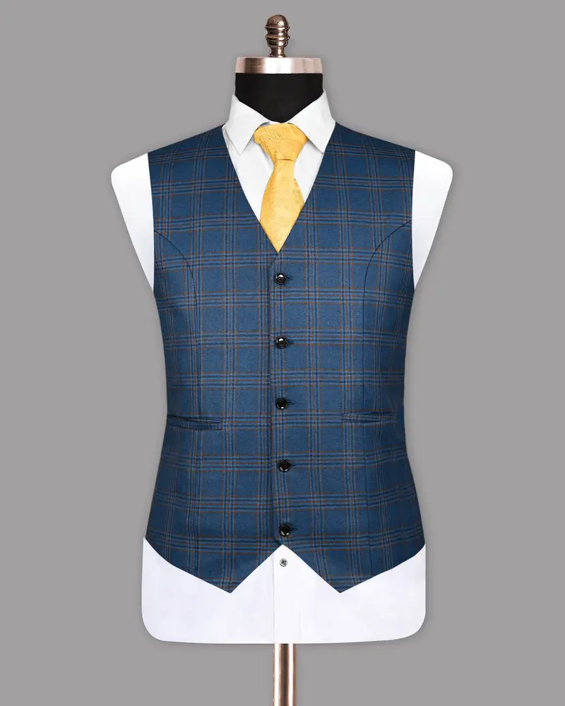 Bismarck Blue Plaid Waistcoat 2