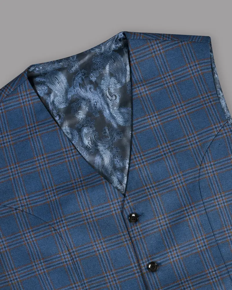 Bismarck Blue Plaid Waistcoat 4