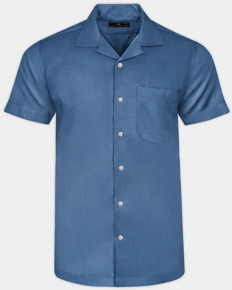 Bismark Blue Dobby Textured Premium Giza Cotton Shirt 1