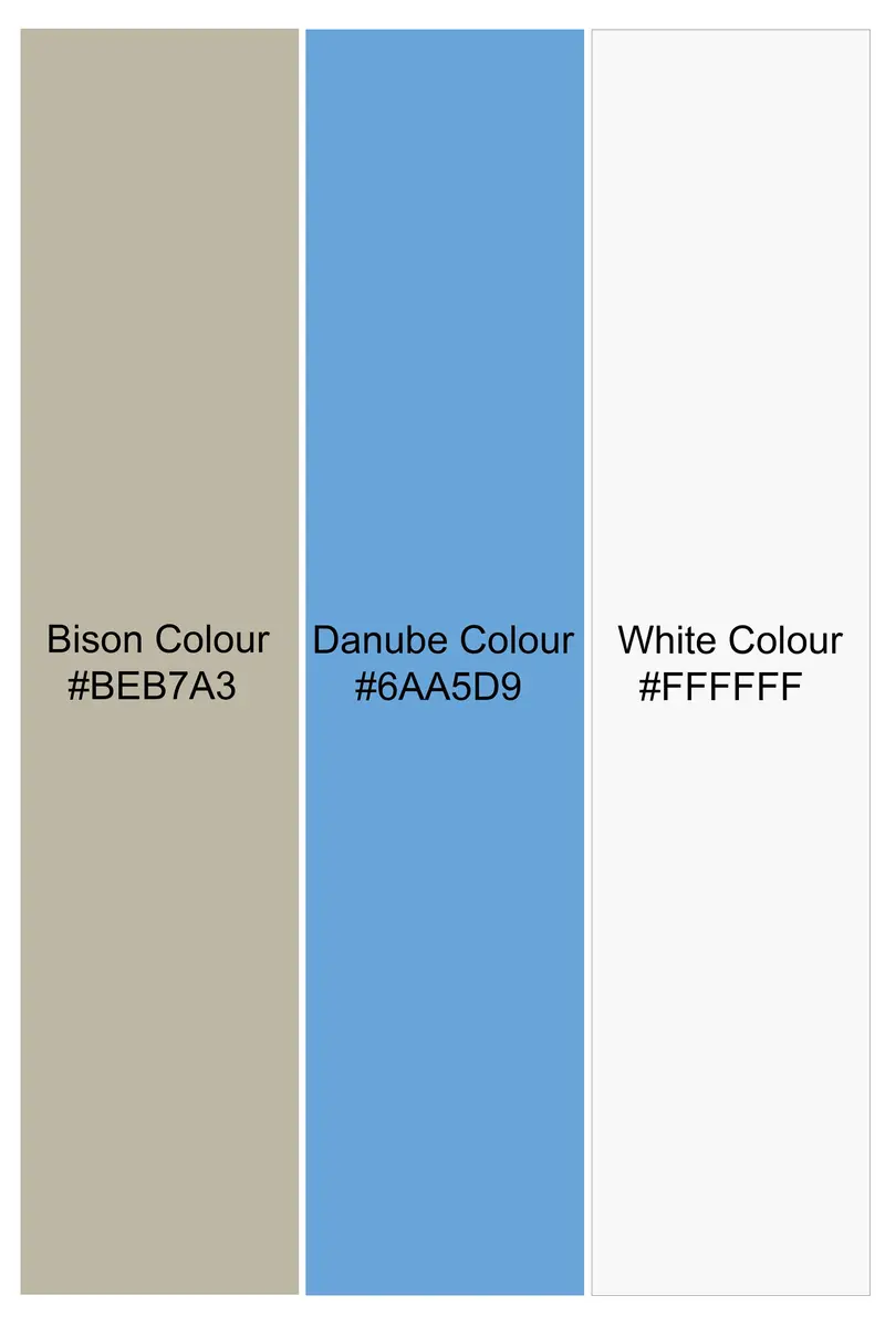 Bison Brown With Danube Blue And White Geometric Printed Premium Cotton Designer Shirt 10