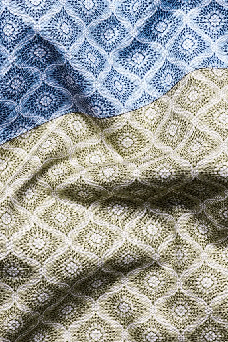 Bison Brown With Danube Blue And White Geometric Printed Premium Cotton Designer Shirt 3