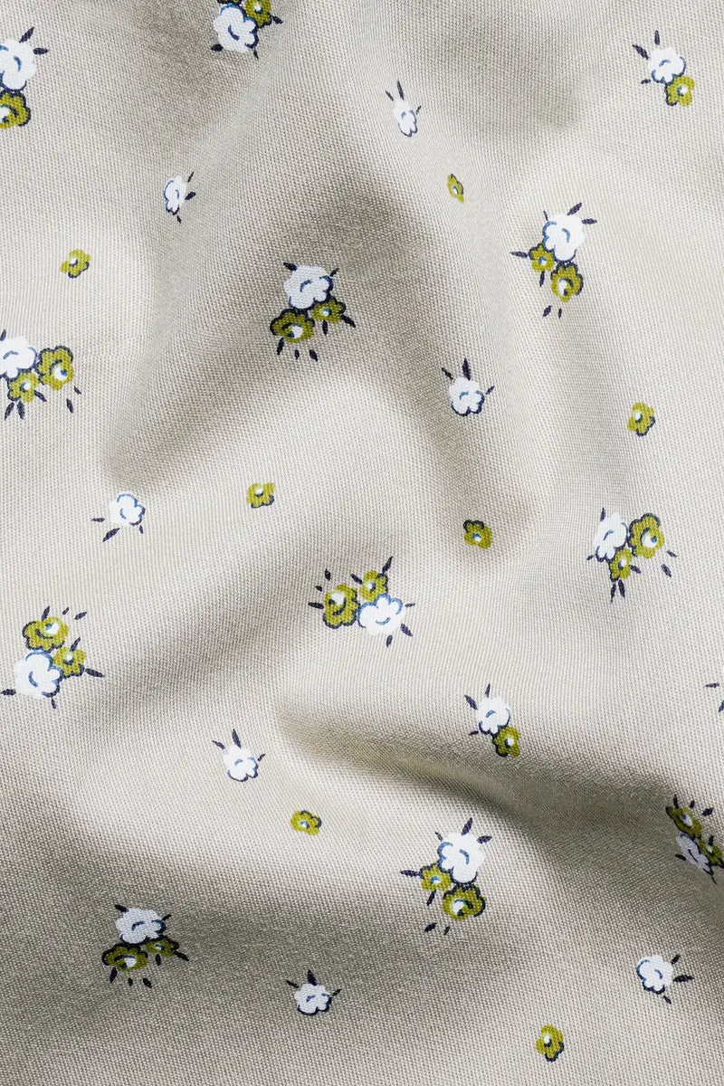 Bison Brown With Sycamore Green And White Ditsy Printed Royal Oxford Shirt 2
