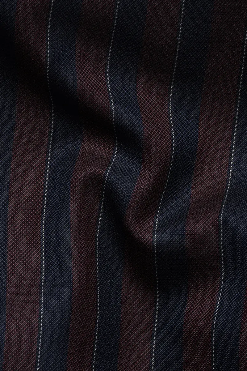 Bistre Brown And Admiral Blue Striped Wool Rich Double Breasted Blazer 3