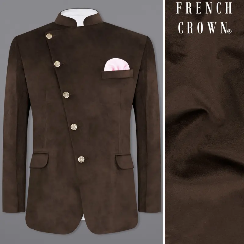 Bistre Brown Cross Placket Bandhgala Velvet Designer Blazer 1
