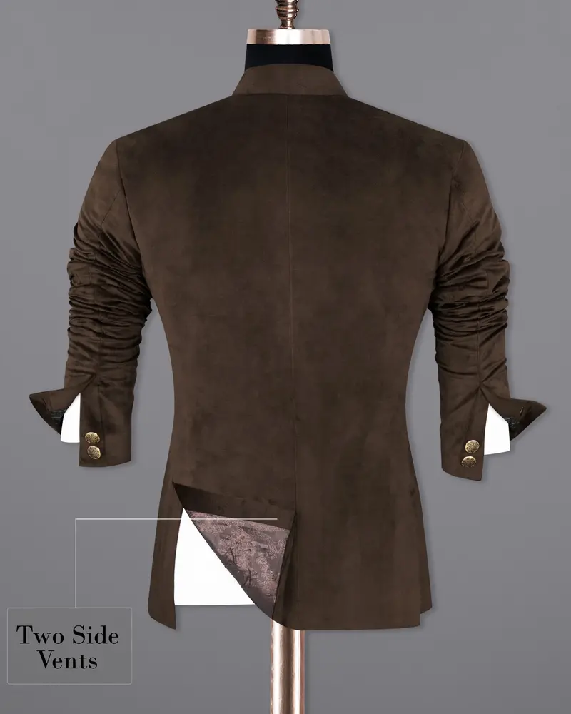 Bistre Brown Cross Placket Bandhgala Velvet Designer Suit 10