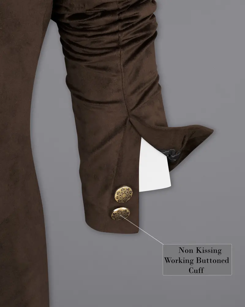 Bistre Brown Cross Placket Bandhgala Velvet Designer Suit 11