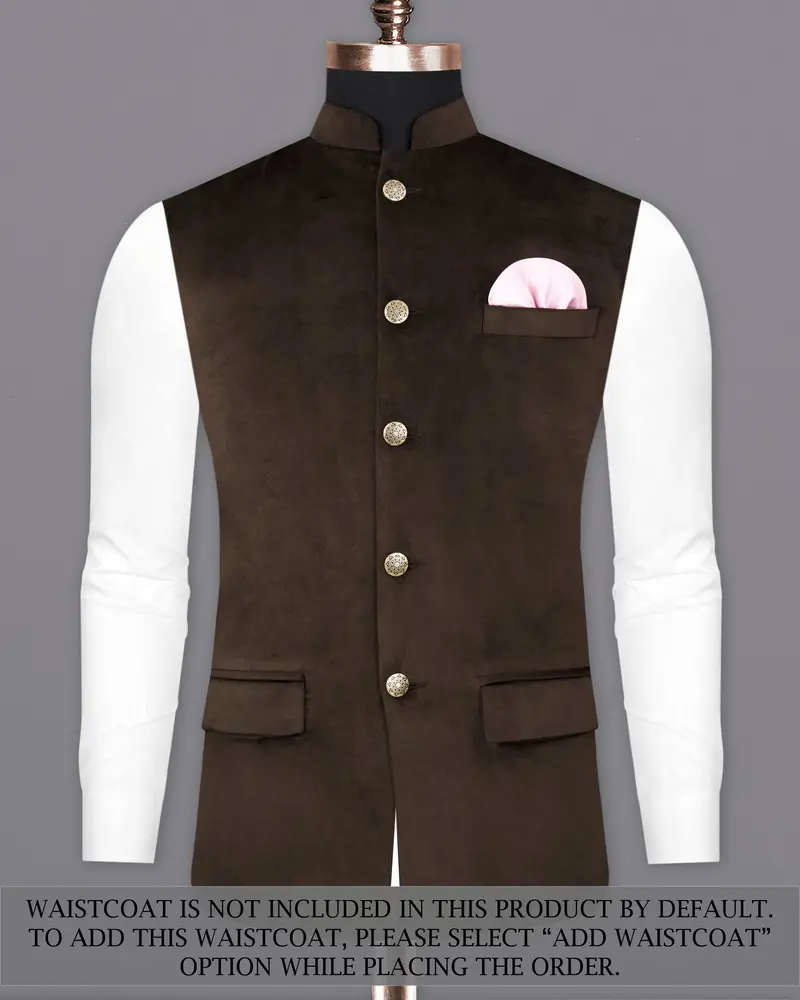 Bistre Brown Cross Placket Bandhgala Velvet Designer Suit 16
