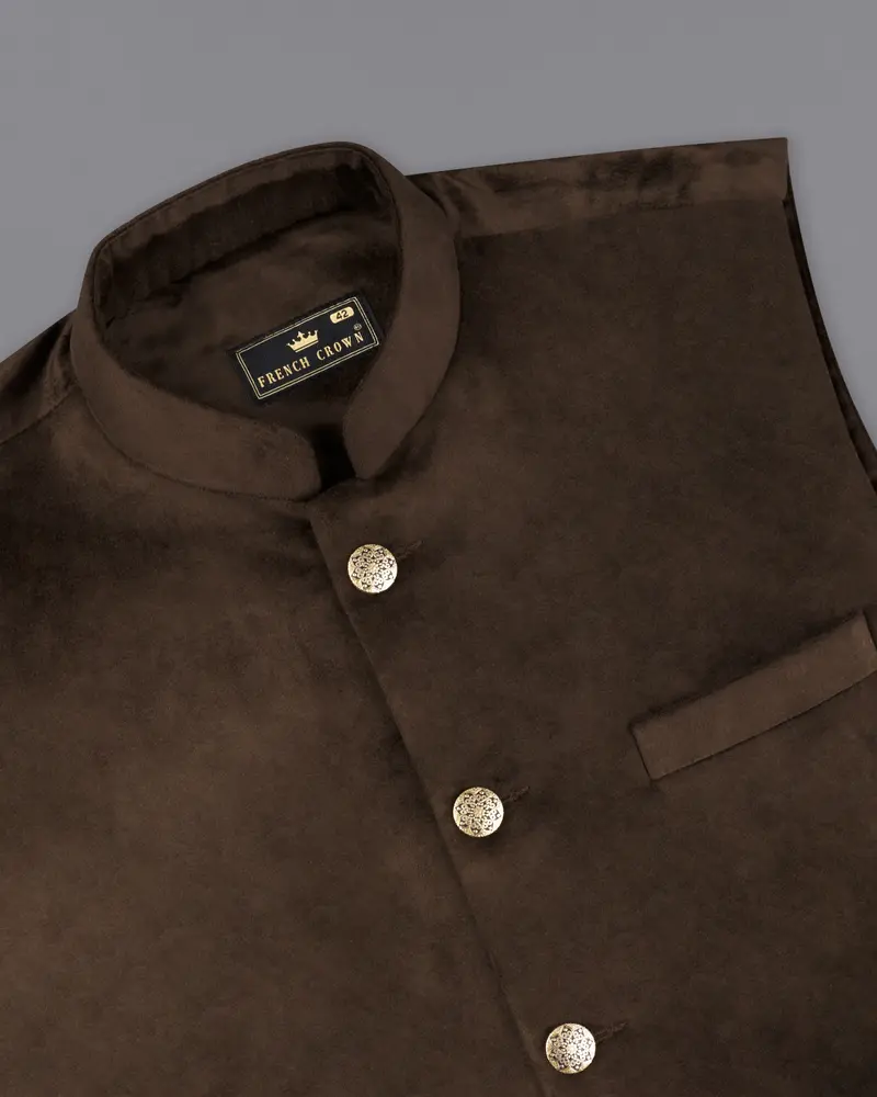 Bistre Brown Cross Placket Bandhgala Velvet Designer Suit 18