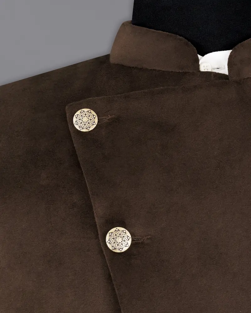 Bistre Brown Cross Placket Bandhgala Velvet Designer Suit 5