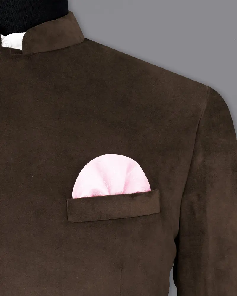 Bistre Brown Cross Placket Bandhgala Velvet Designer Suit 7