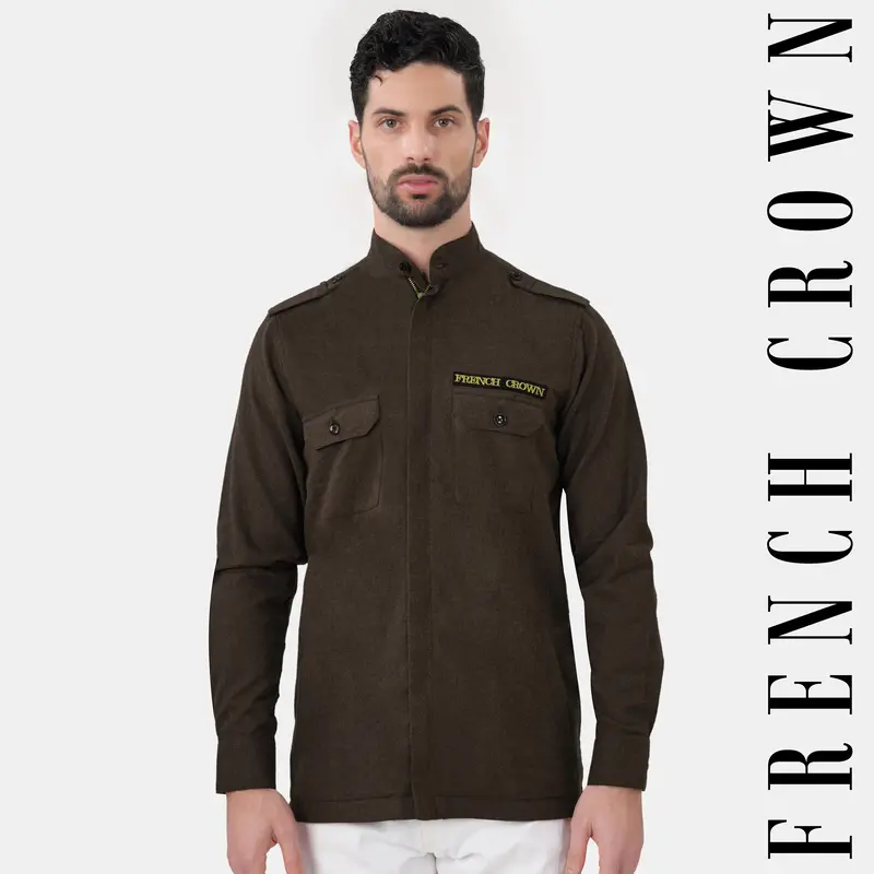 Bistre Brown Flannel Designer Overshirt 1