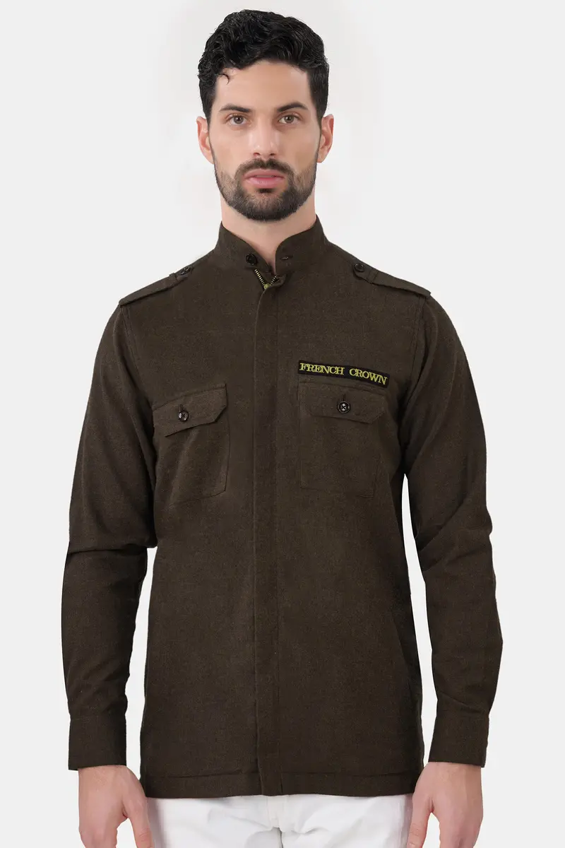 Bistre Brown Flannel Designer Overshirt 2