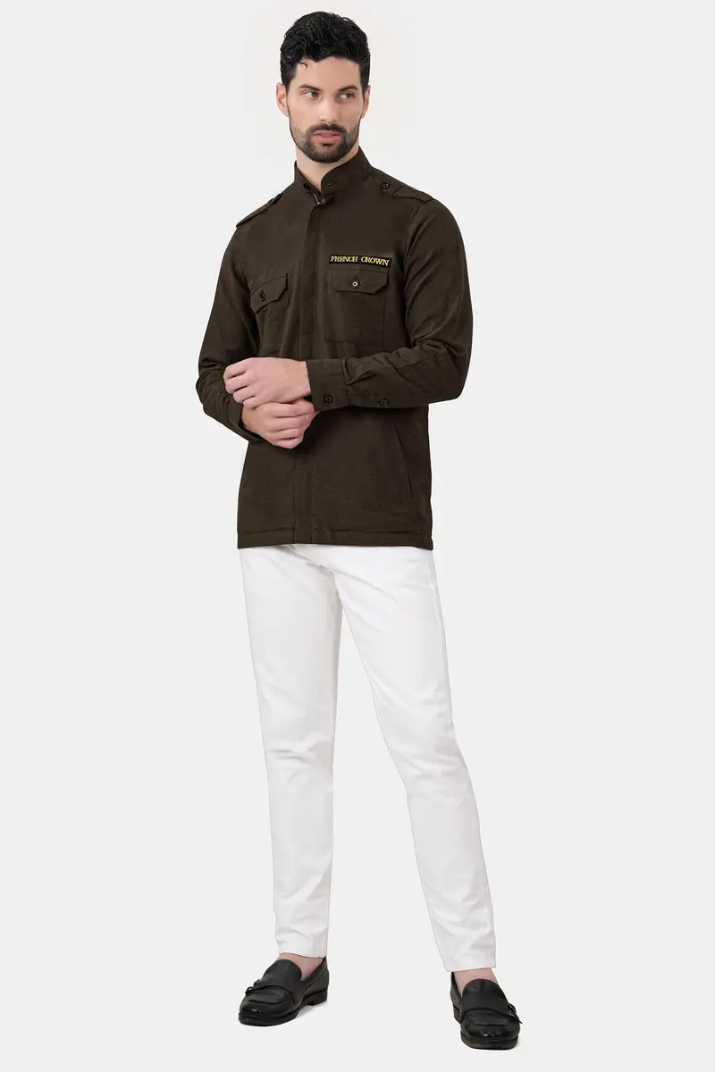 Bistre Brown Flannel Designer Overshirt 4