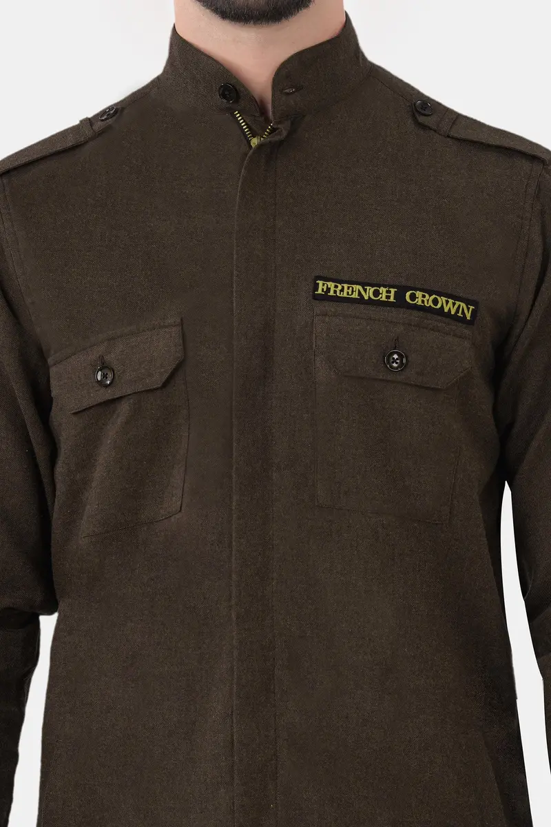 Bistre Brown Flannel Designer Overshirt 5