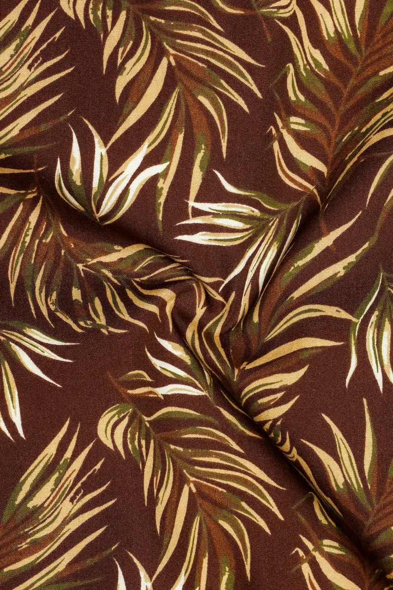 Bistre Brown Leaves Printed Twill Premium Cotton Kurta Shirt 3